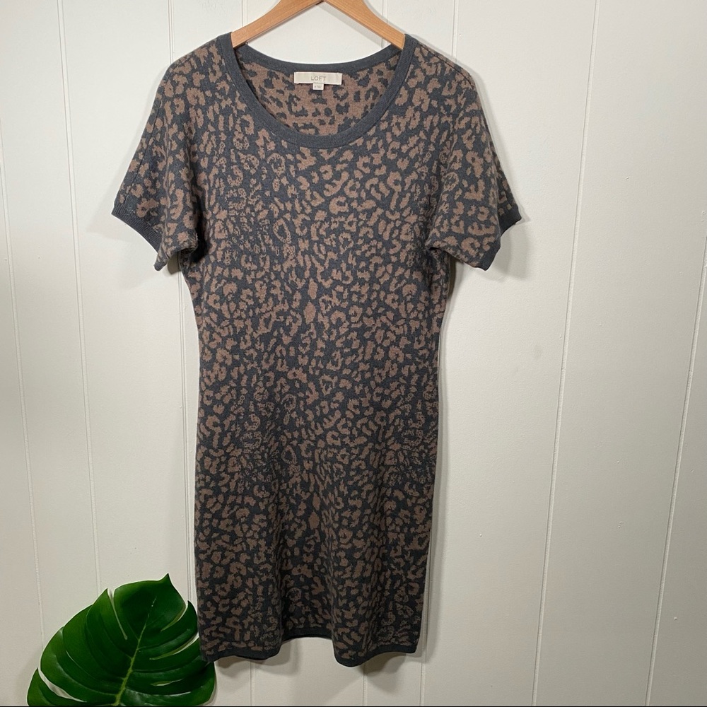 Ann Taylor Loft Leopard Print Sweater Dress Short Sleeves Size Medium